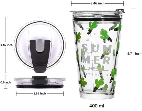 KiKiluxxa Tea and Coffee Fruit Juice Milk Water Mijoito Glass Sipper Tumbler Mug for Kids and Adults Girls/Boys with Silicon Straw and Lid - 370ml - Pack of 2 - Random Design (AudoMax 2) - Image 5