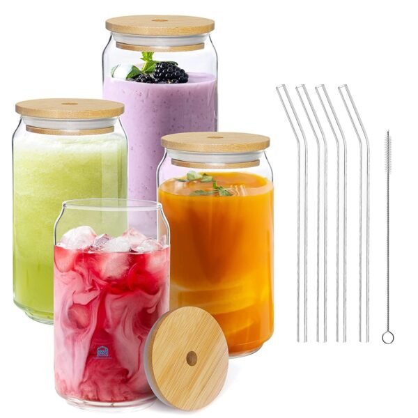 KiKiluxxa Glass Fruit Juice Milk Sipper Tumbler Mug with Lid and Glass Straw - 540ml - Pack of 2 - Tea and Coffee Cup Can Set (Halifax Plain Tumbler 2) - Image 4