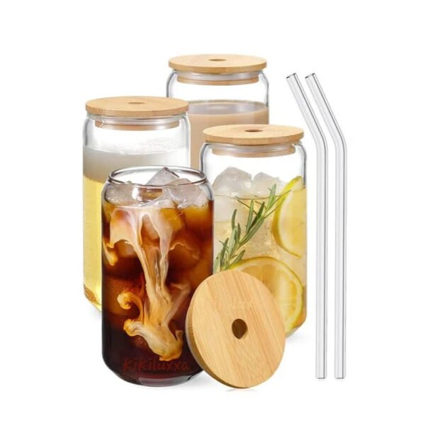 KiKiluxxa Glass Fruit Juice Milk Sipper Tumbler Mug with Lid and Glass Straw - 540ml - Pack of 2 - Tea and Coffee Cup Can Set (Halifax Plain Tumbler 2)