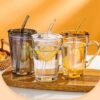 KiKiluxxa Glass Travel Tea and Coffee Fruit Juice Milk Sipper Tumbler Mug with Straw and Lid -Pack of 2-400ml [ MultiClour Items ] (Corian HT 2) - Image 9