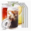 KiKiluxxa Beer Can Glass Tumbler With Straw And Acyrilc Lid - 540Ml- Pack Of 1 - Mojito Sipper Mug With Lid For Kids Milk Cup With Straw (Salvador Can 1), Transparent - Image 2