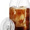 KiKiluxxa Beer Can Glass Tumbler With Straw And Acyrilc Lid - 540Ml- Pack Of 1 - Mojito Sipper Mug With Lid For Kids Milk Cup With Straw (Salvador Can 1), Transparent
