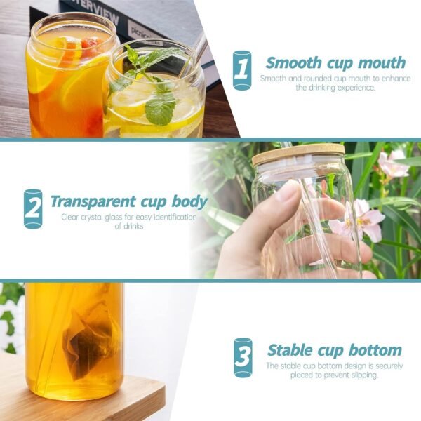 KiKiluxxa Wooden Lid Mojito Tea Glass Can Mug With Straw Pack Of 1-540Ml (Florida Can 1), Clear - Image 6