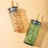 KiKiluxxa Green Tea Fruit Juice Glass Sipper Tumbler Mug with Straw and Lid - 400ml - Pack of 5 - Coffee Sipper Milk Glass Cup for Kids for Diwali and Birthday Gift Cups(Trizano Multi 5) - Image 3