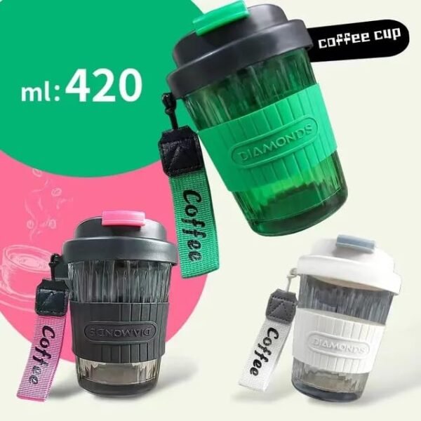 KiKiluxxa White Glass Car Travel Green Tea and Coffee/Fruit Juice/Milk Mug Sipper Tumbler Cup with Lid and Carry Belt - 420ML - Pack of 1 (WKereton Sipper 1) - Image 7