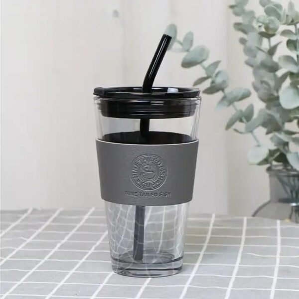 KiKiluxxa Glass Travel Sipper Tumbler Mug with Straw and Lid - 400ml-Pack of 1 - Tea and Coffee Fruit Juice Milk Cup with Straw (Knees) - Image 5