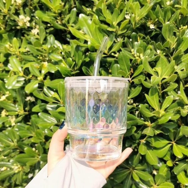 KiKiluxxa Rainbow Glass Green Tea and Coffee Sipper Tumbler Mug with Straw and Lid - 370Ml - Pack of 1 - Juice Kids Straw Royal Gifted Items Mug for Diwali and Birthday (Royal Rainbow 1) - Image 4