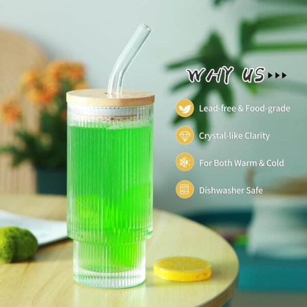 Kikiluxxa Stackable Glass Sipper Bottle With Wooden Lid And Glass Straw - Kids Tumbler For Fruit Juice Milk Cup Green Tea And Coffee Mug With Lid And Straw - Pack Of 2 (Mbz City Can 2) - 300 Ml - Image 9